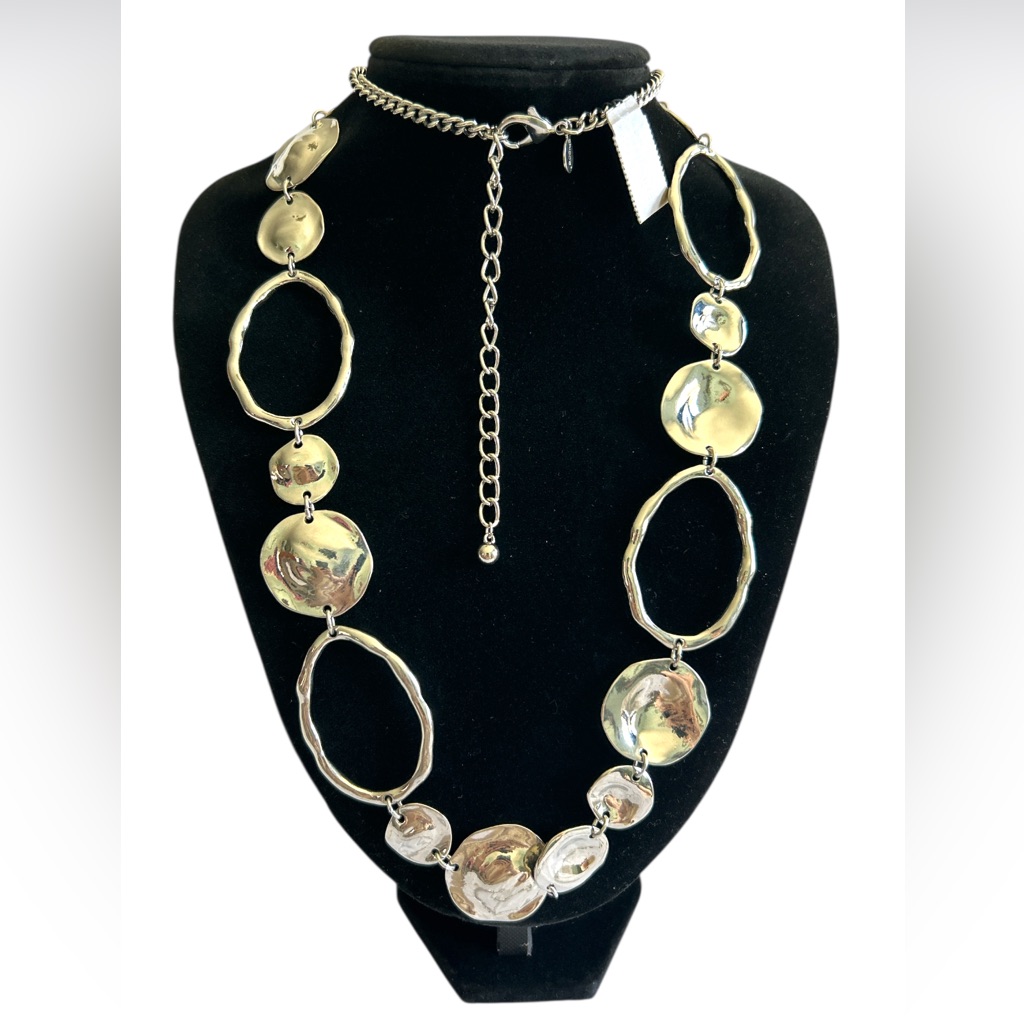 Chico's Leoma Shiney Silver Tone Geometric Ring Necklace